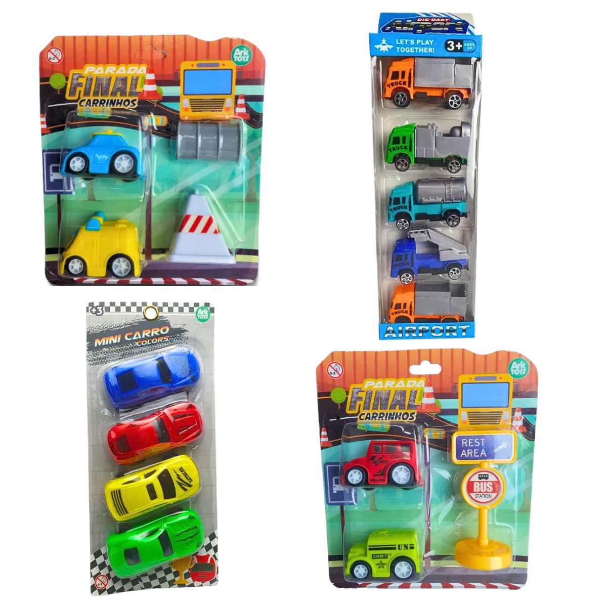 Kit Jogo 4 Carrinhos E Caminhões Infantil Sortido - Ark Toys Kit Jogo 4 Carrinhos E Caminhões Infantil Sortido - Ark Toys
